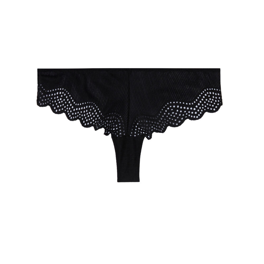 Tanga détail dentelle - noir noir.
