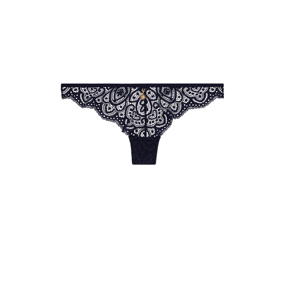 Tanga en dentelle fleurie - bleu nuit bleu nuit.