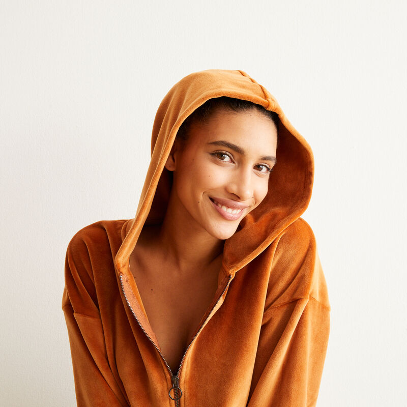 Sweat à capuche en velours - marron Sweat à capuche en velours - marron;