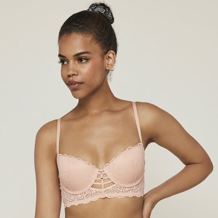 Soutien-gorge bustier push dentelle et bandings marceliz rose poudré.