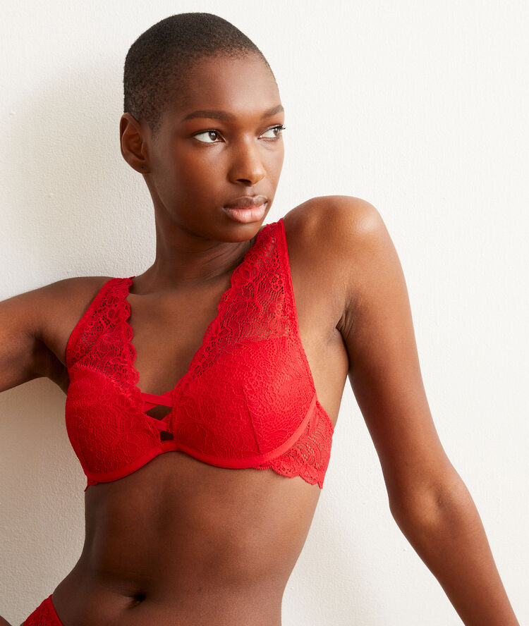 Soutien-gorge foulard push-up dentelle amoriz rouge.
