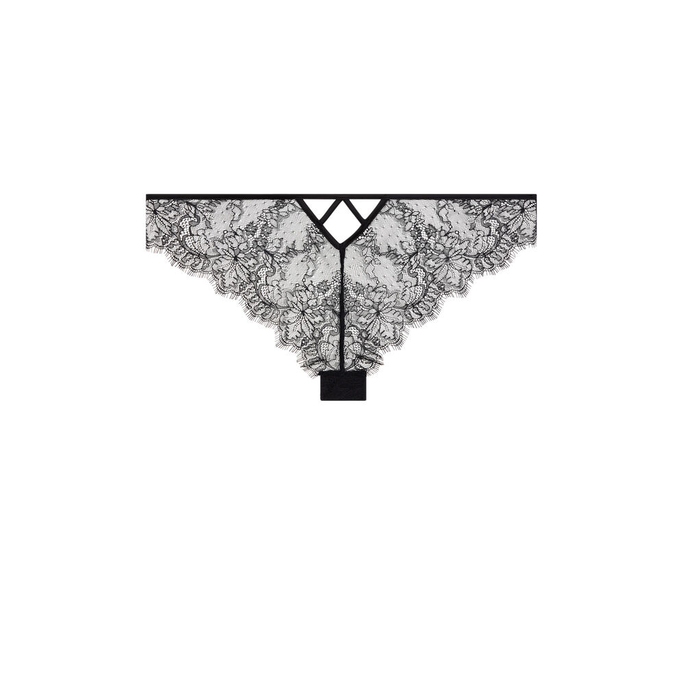 Tanga dentelle fine - noir noir.