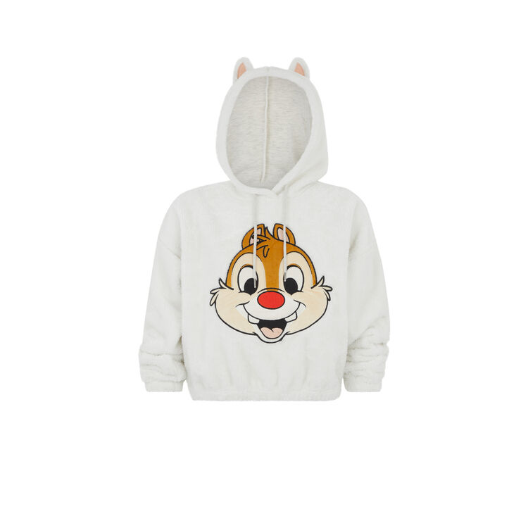 Sweat polaire à capuche print tic et tac écru.