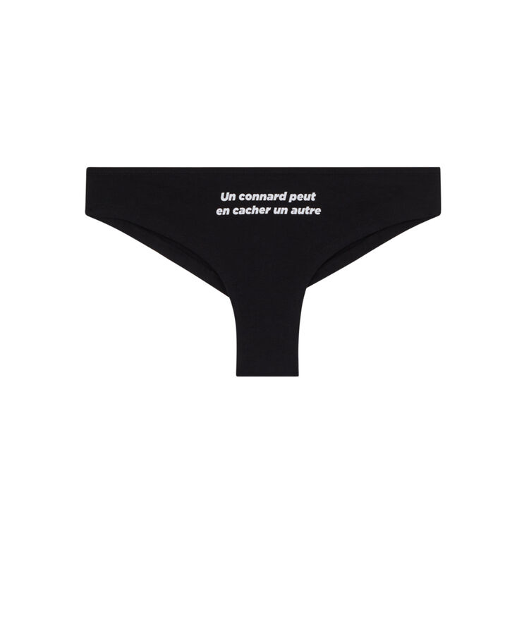 Tanga en coton à message - noir noir.