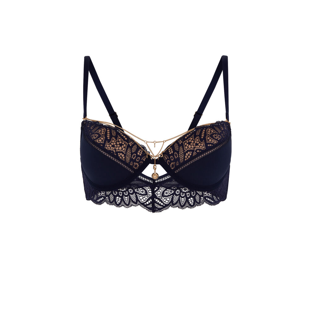 Soutien-gorge bustier push bijou - bleu nuit bleu.