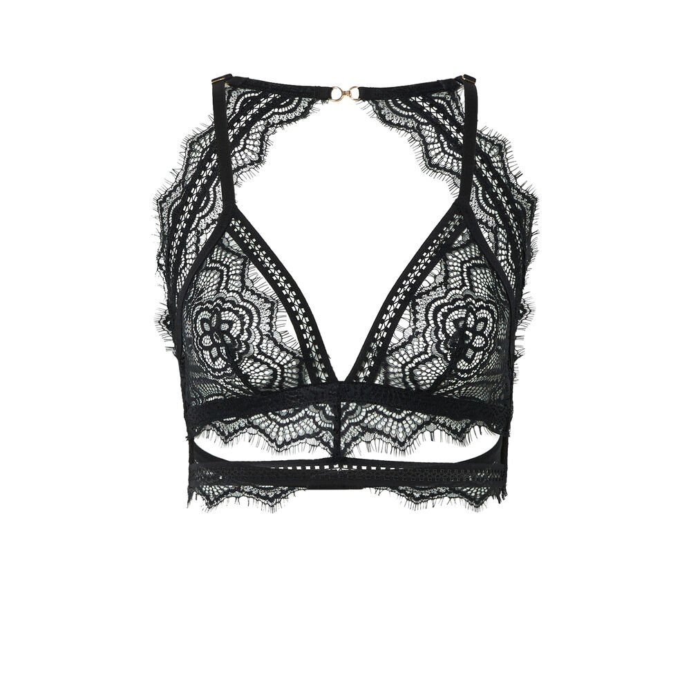 Soutien-gorge triangle sans armature en dentelle ajourée - noir noir.