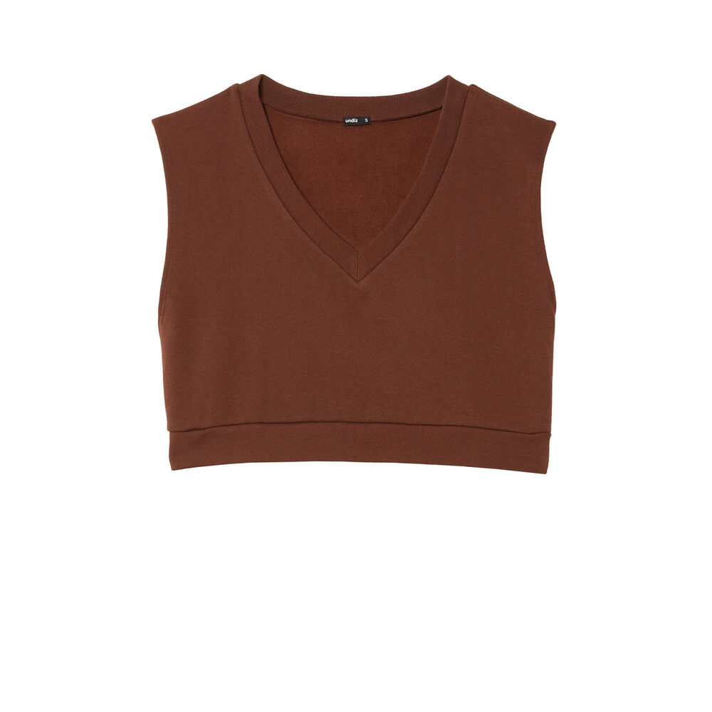 Sweat sans manches col v - marron marron.