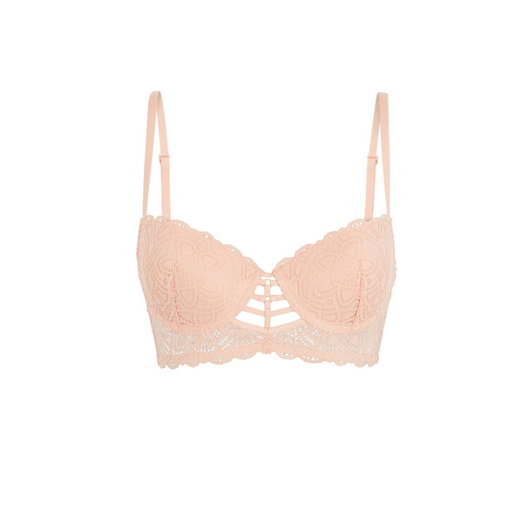 Soutien-gorge bustier push dentelle et bandings marceliz rose poudré.
