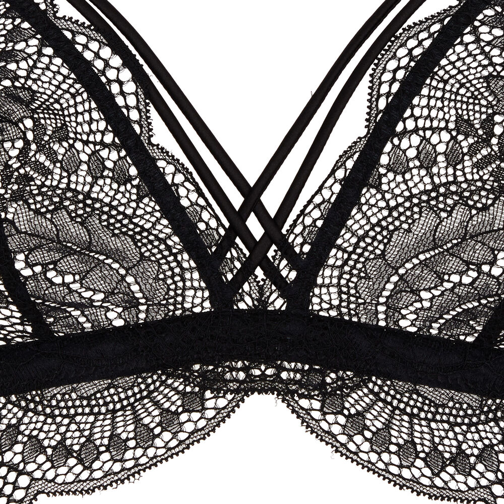 Soutien-gorge triangle en dentelle et liens satinés - noir noir.