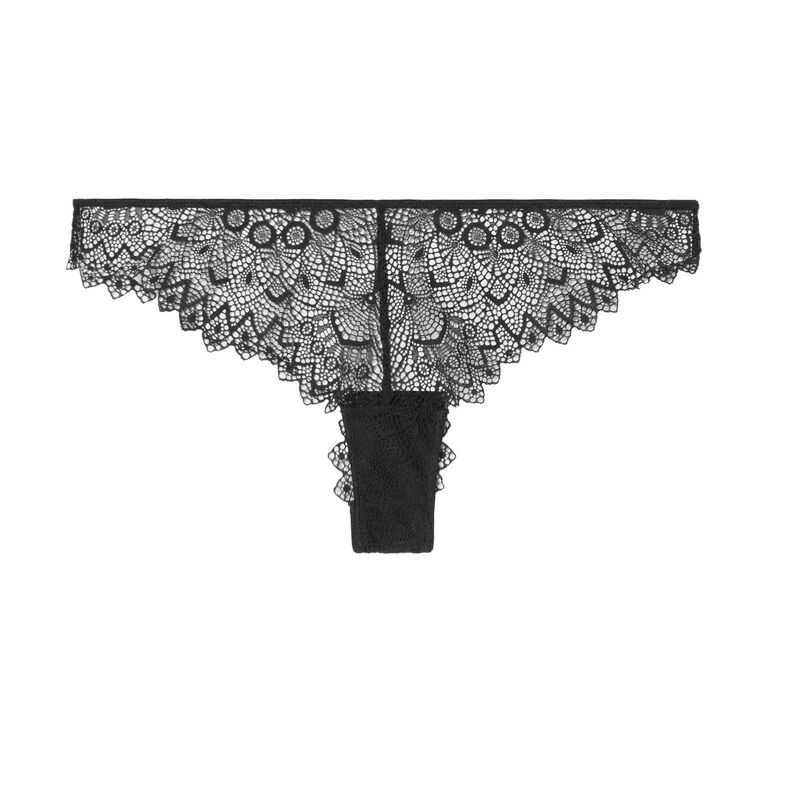 tanga à lien et guipure dans le dos - noir tanga à lien et guipure dans le dos - noir;