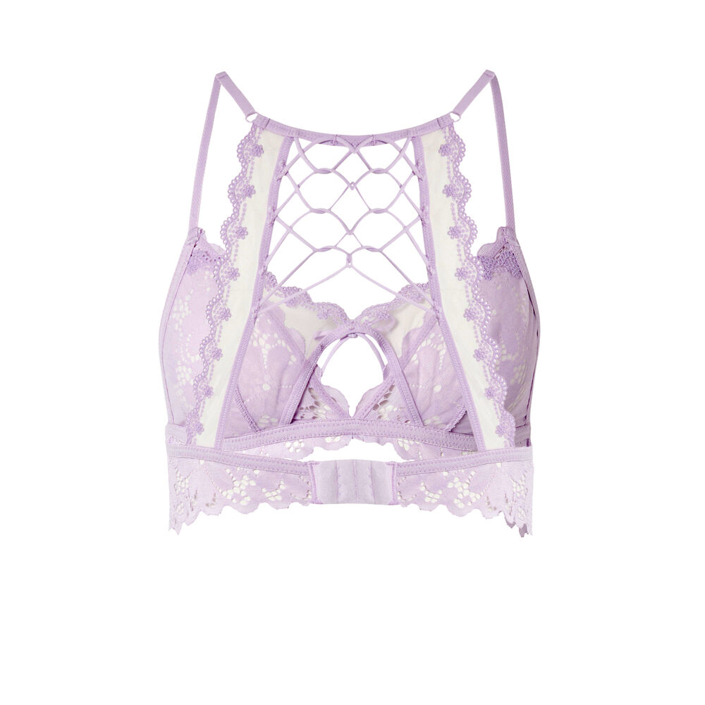 Soutien-gorge triangle sans armatures dentelle brodée - lilas violet.