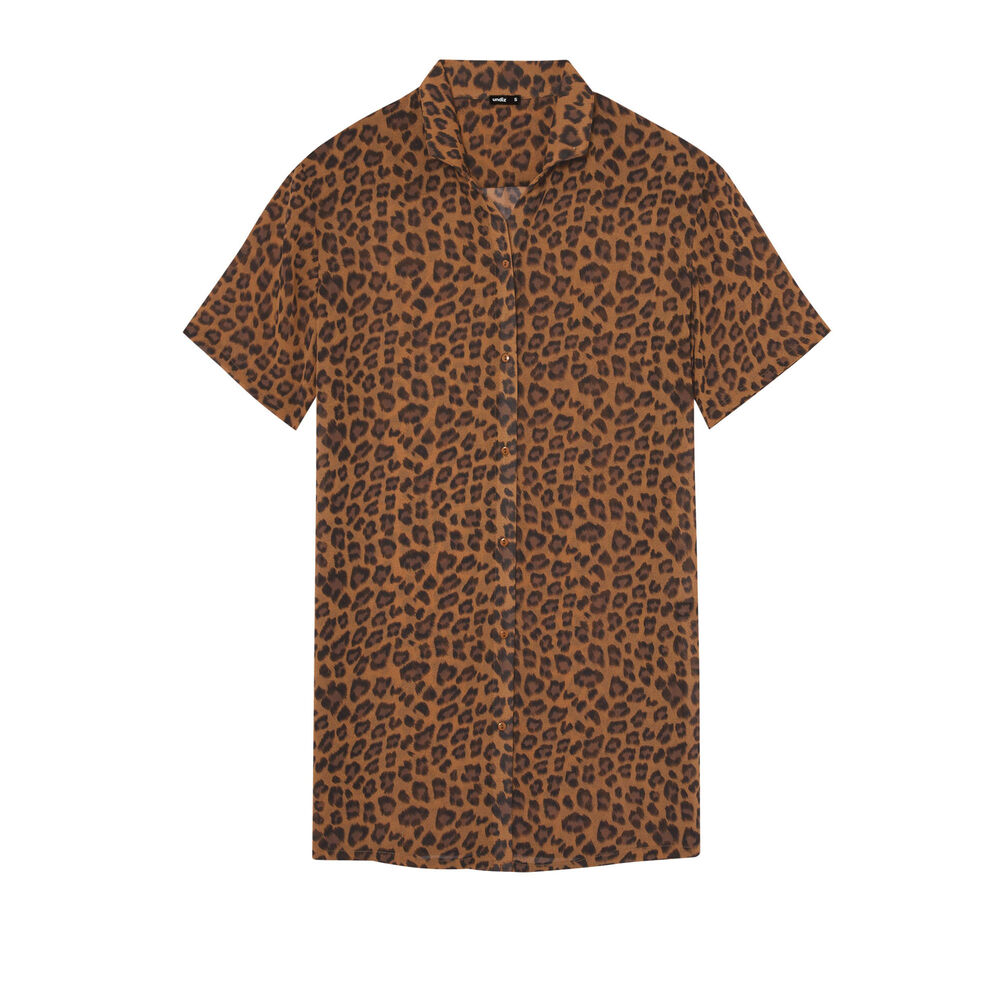 Chemise de plage imprimé léopard - marron marron.