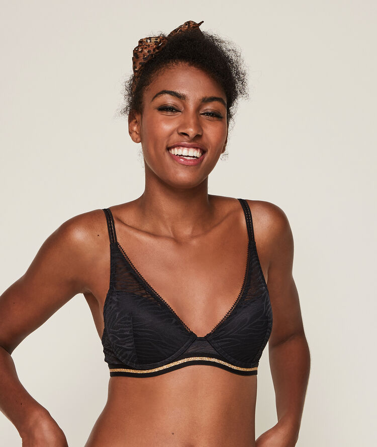 Soutien-gorge push tulle effet zébré zebrimeshiz noir.