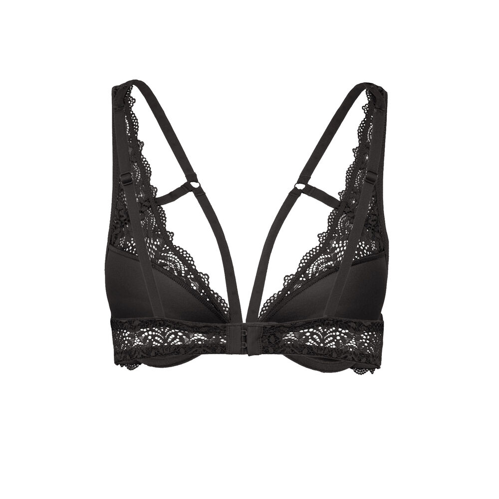 Soutien-gorge push-up foulard à dentelle et liens - noir noir.