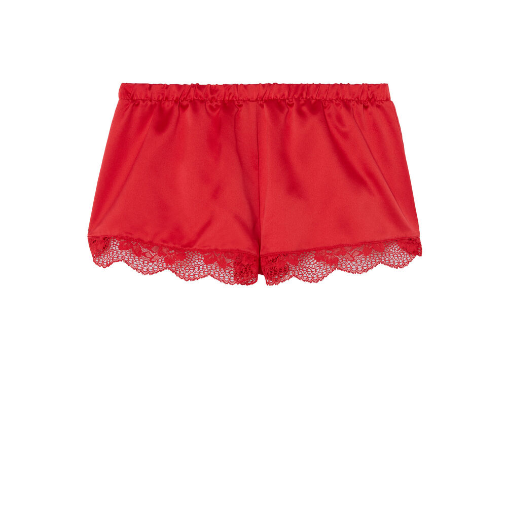 Short santiné et bords en dentelle - rouge rouge.