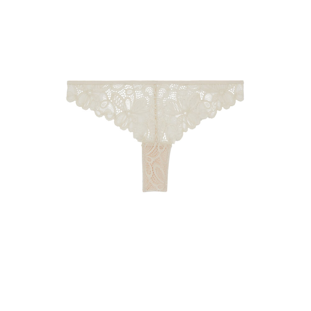 Tanga en dentelle - beige beige.
