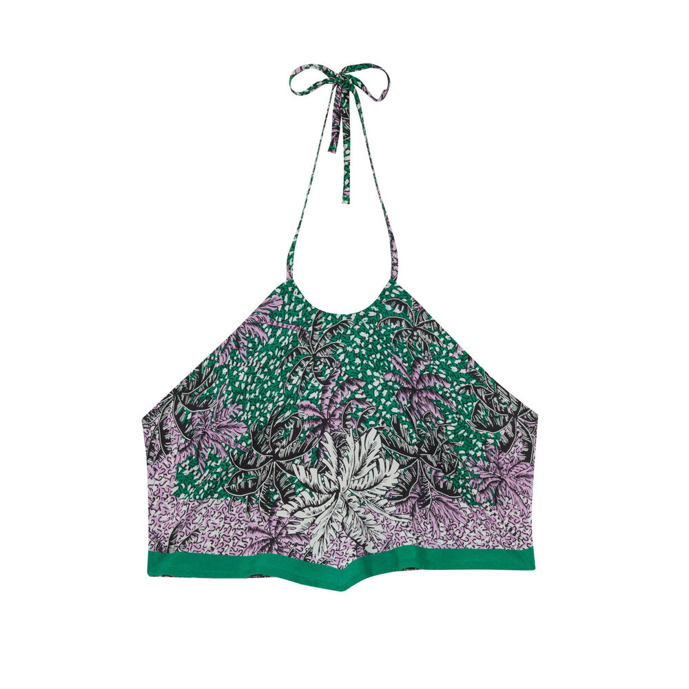 Top dos nu effet foulard à motifs palmier - vert vert.