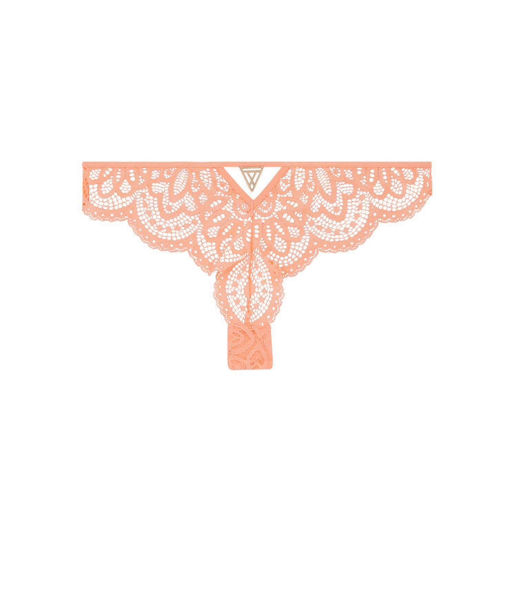 Tanga en dentelle détail bijou - rose poudré rose poudré.