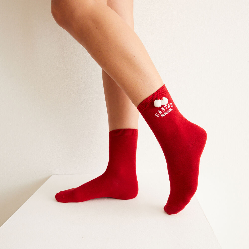 Duo tanga et chaussettes à détail pompon - rouge rouge.