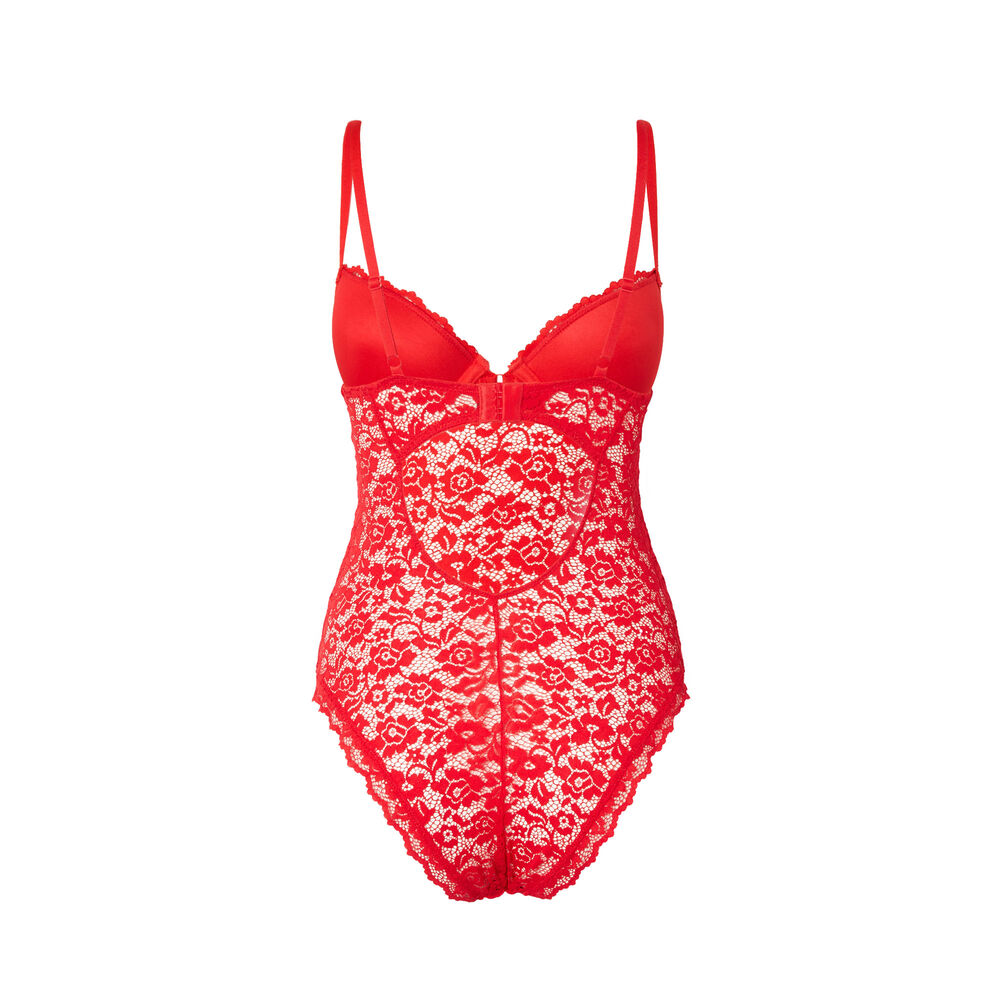 Body ampliforme en dentelle fleurie - rouge rouge.
