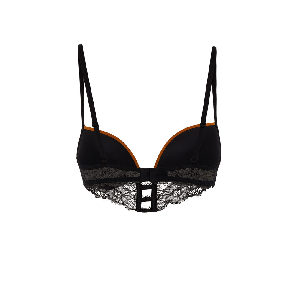 Soutien-gorge push-up micro et dentelle - noir et beige marron.
