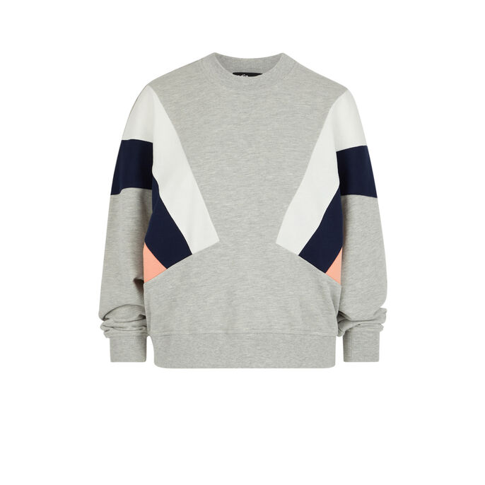 Sweat &agrave; col rond bandes couleurs triblockiz gris.
