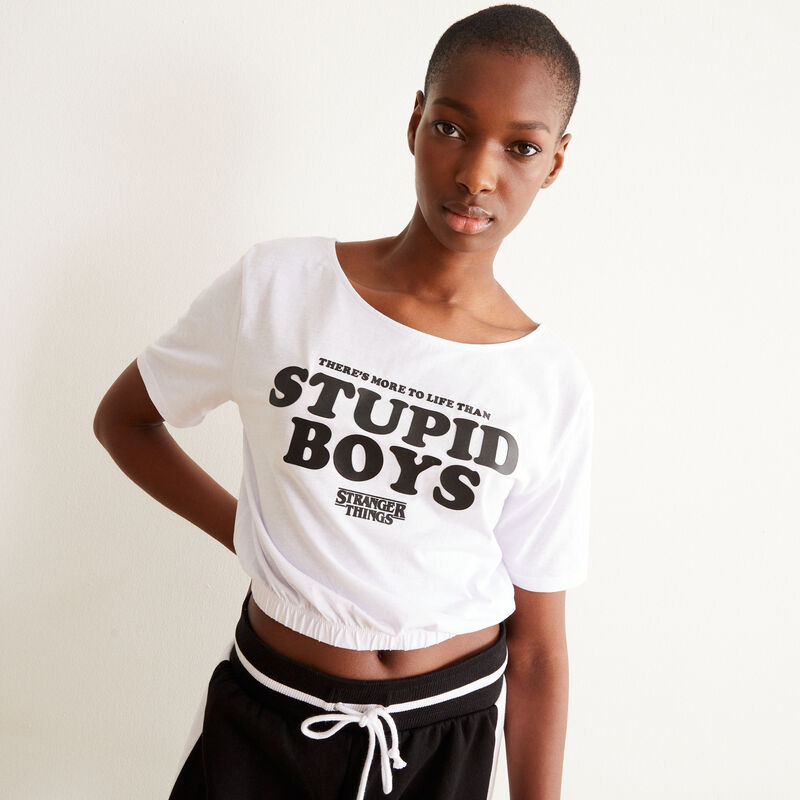 tee shirt à message Stranger Things - blanc tee shirt à message Stranger Things - blanc;