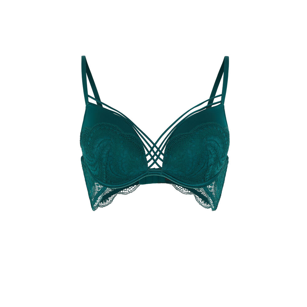 Soutien-gorge dentelle push-up à liens - vert vert.
