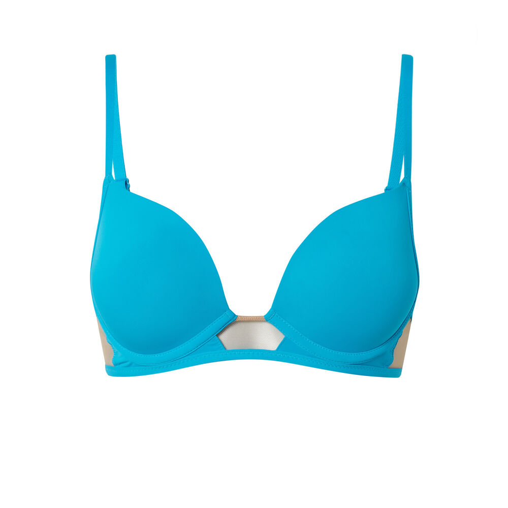 Soutien-gorge push-up empiècements tulle et micro - bleu bleu.