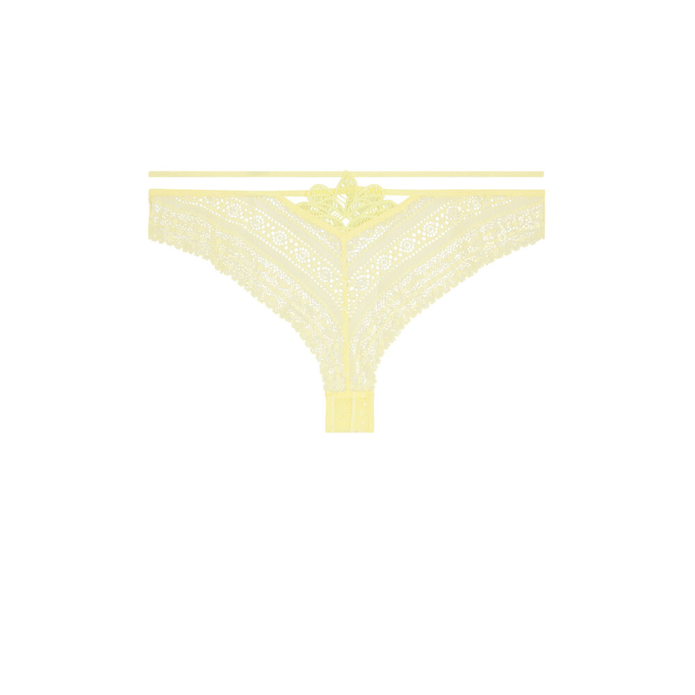 Tanga en dentelle - jaune jaune.