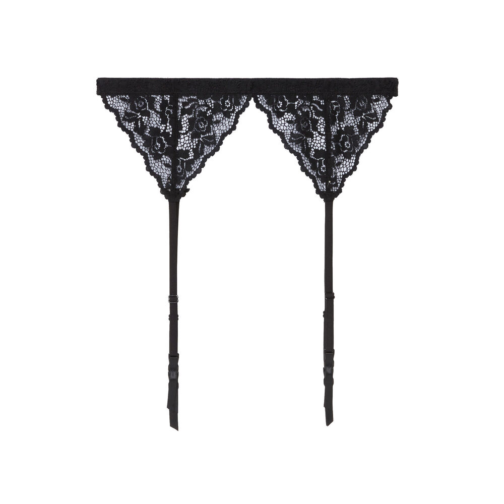 Porte jarretelles en dentelle fleurie - noir noir.