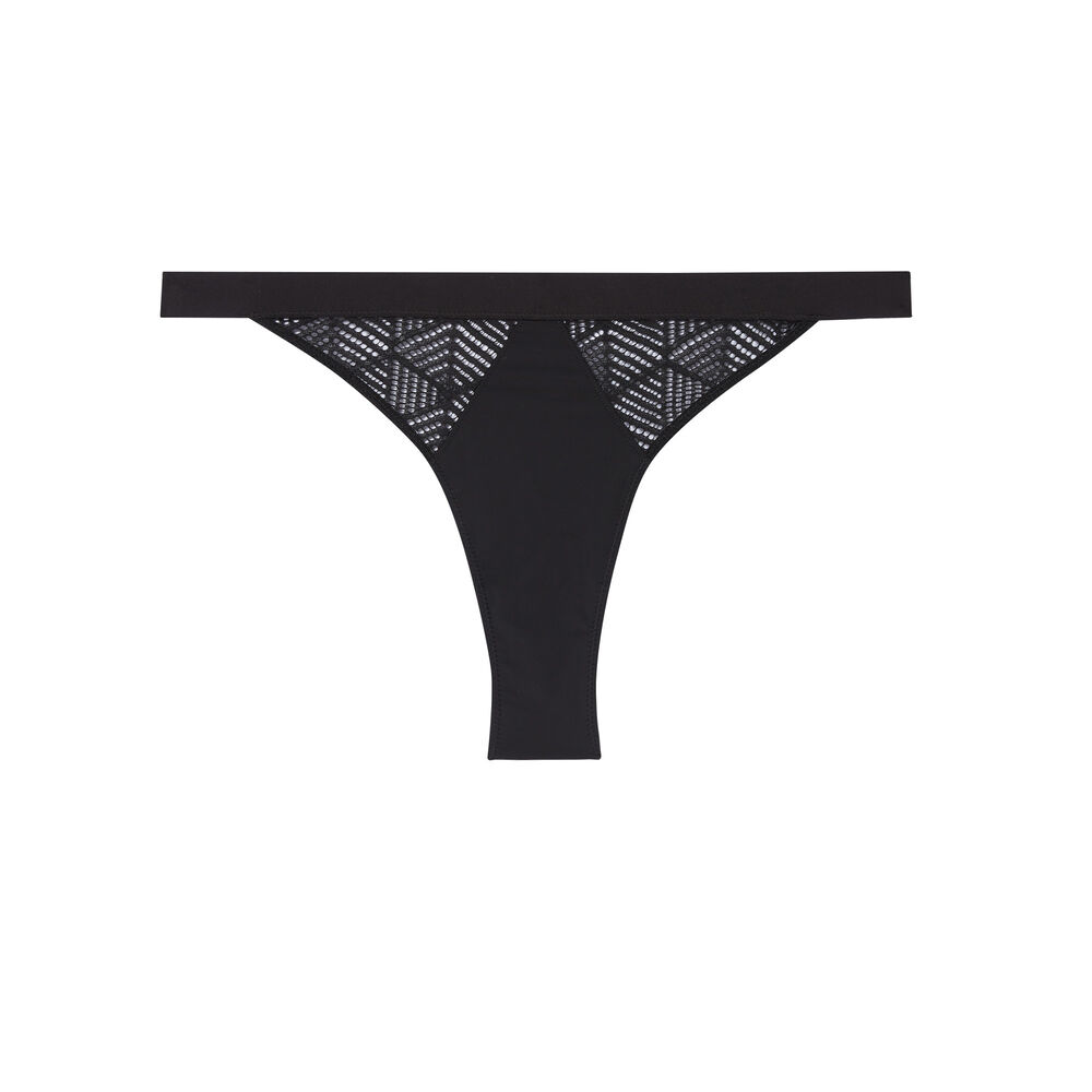 Tanga à empiècements dentelle - noir noir.