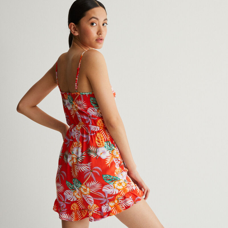 combishort imprimé tropical ajourée à nouer - rouge combishort imprimé tropical ajourée à nouer - rouge;