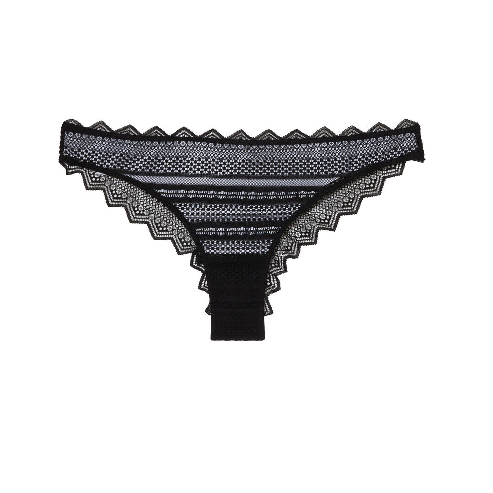 Tanga dentelle géométrique - noir noir.