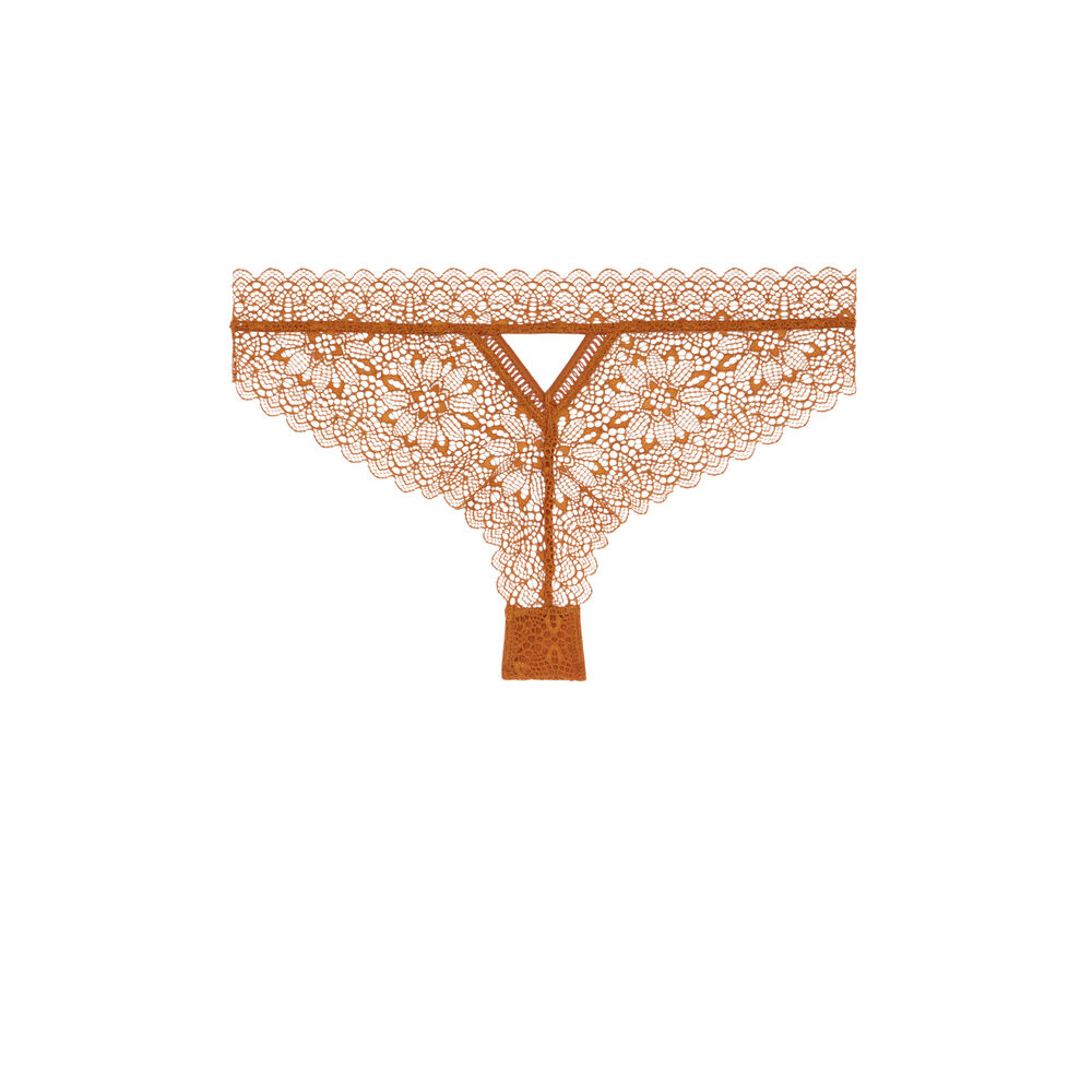 Tanga en dentelle - ocre marron.