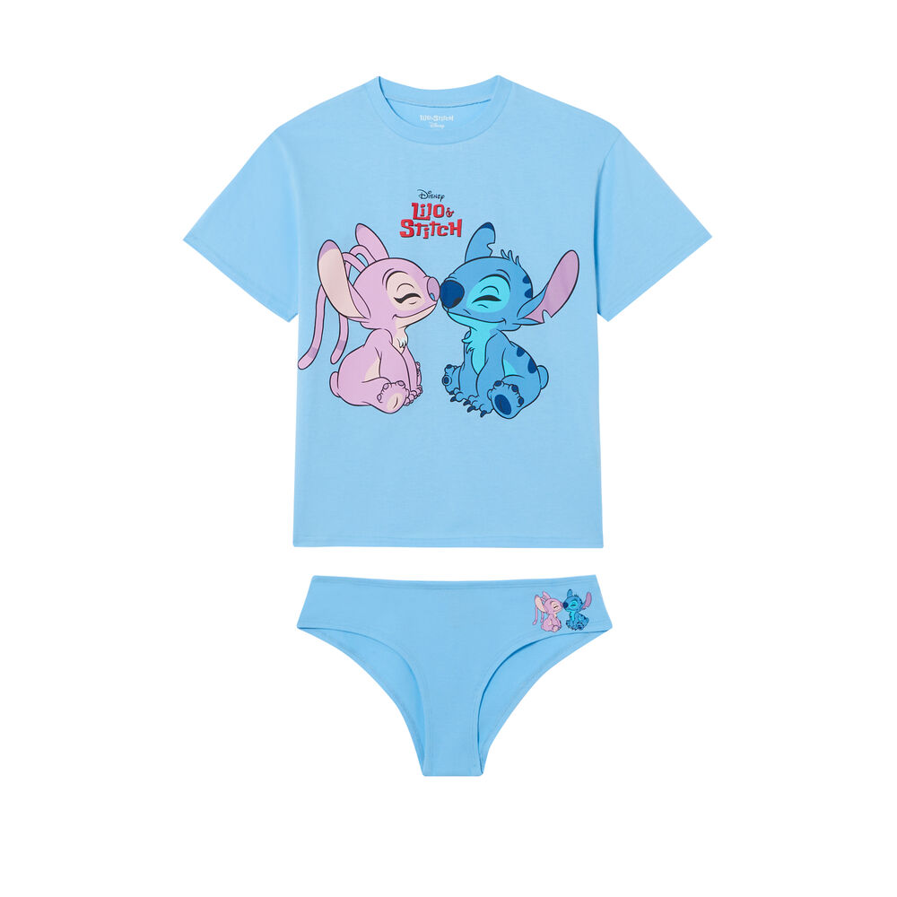 Set top et culotte à imprimé couple stitch - bleu bleu.