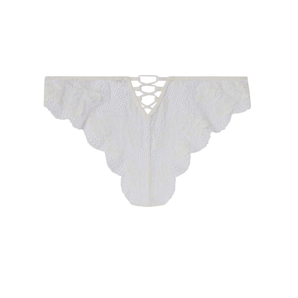 Tanga en dentelle détail laçage - écru ecru.