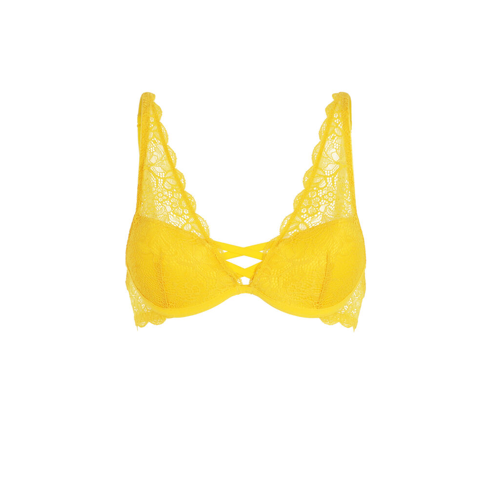 Soutien-gorge push-up foulard en dentelle - jaune jaune.