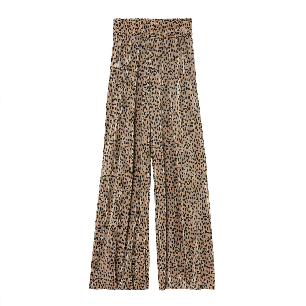 Pantalon large ouvert imprimé léopard - beige beige.