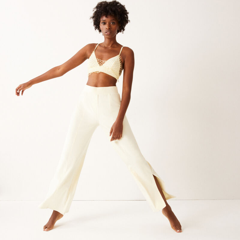 pantalon en velours à fente - écru pantalon en velours à fente - écru;