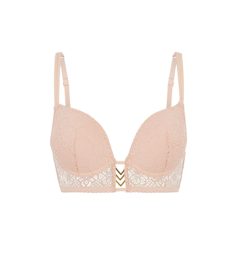 Soutien-gorge bustier push en dentelle détail bijou ethnobiz rose poudré.