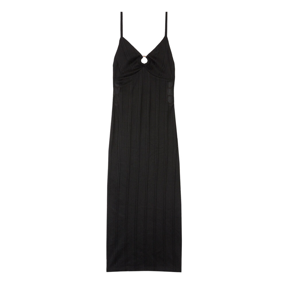Robe longue ajourée décolleté anneau - noir noir.