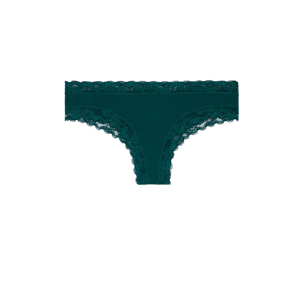 Shorty coton à détails dentelle - vert vert.