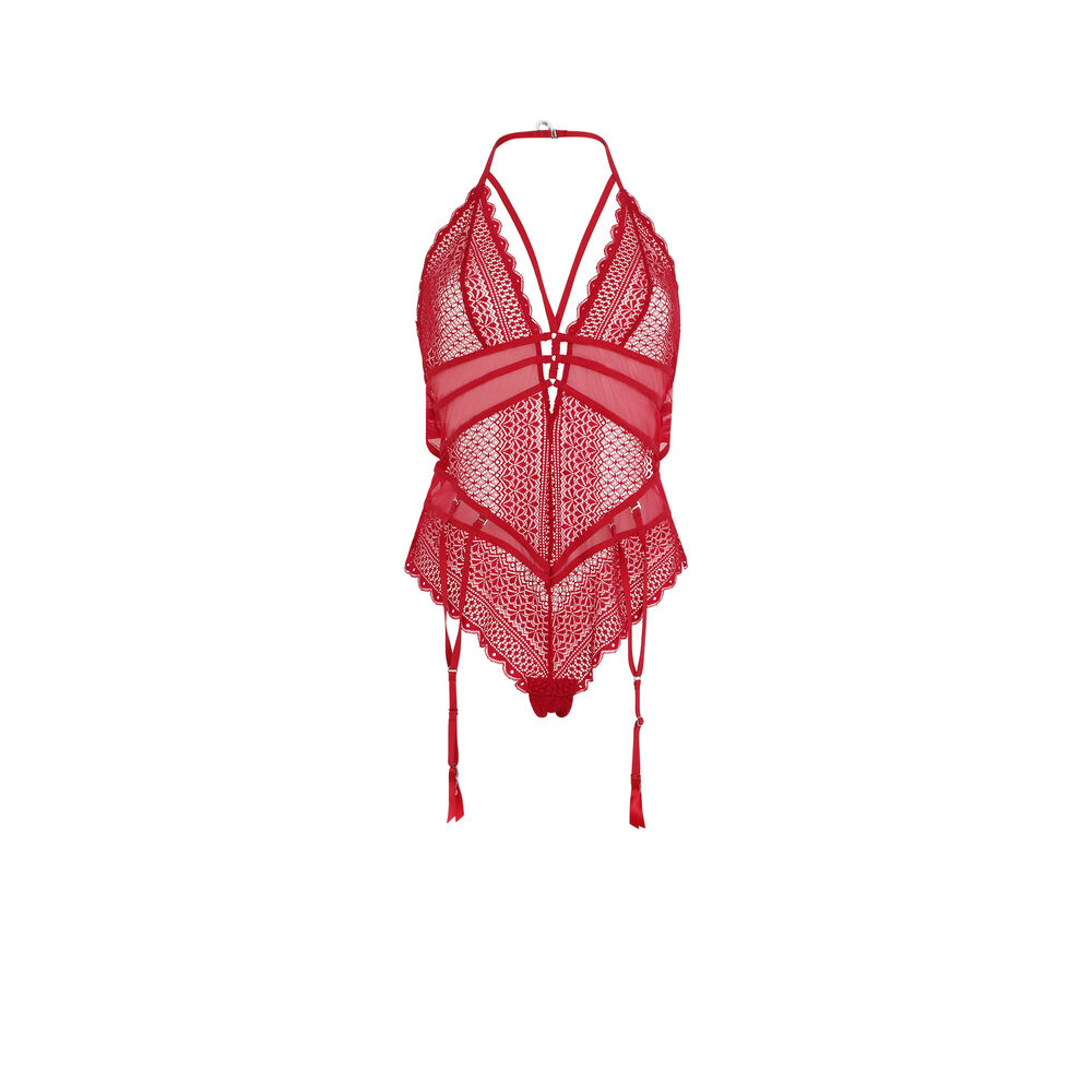 Body en résille avec liens - framboise rouge.