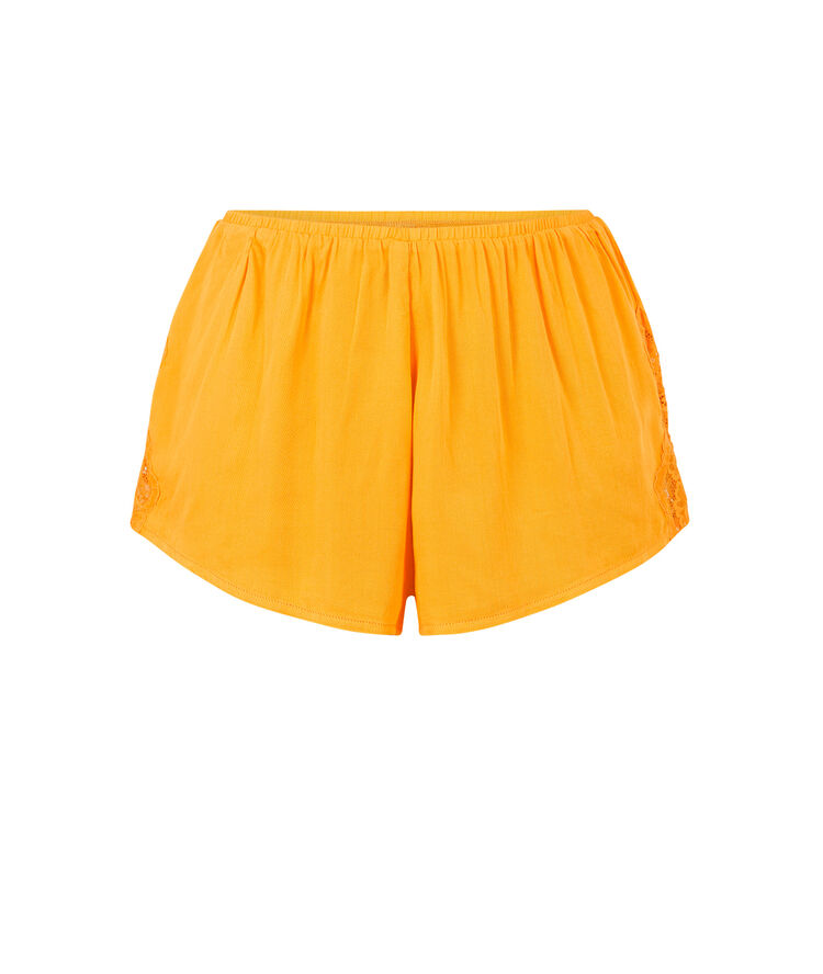 Short satiné empiècement dentelle sexysatiz safran.