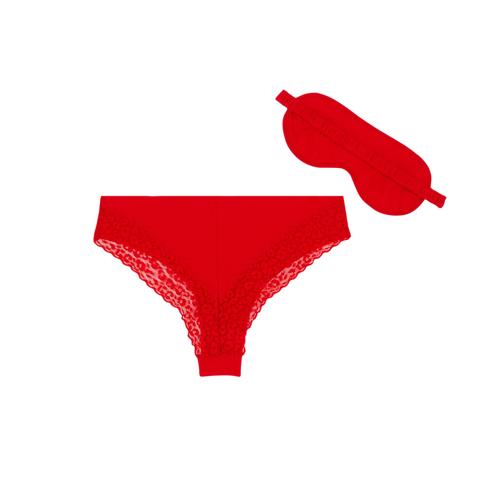 Set masque et culotte à imprimé texte - rouge rouge.