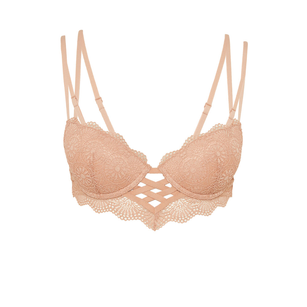 Soutien-gorge bustier push-up à détails liens - rose rose.