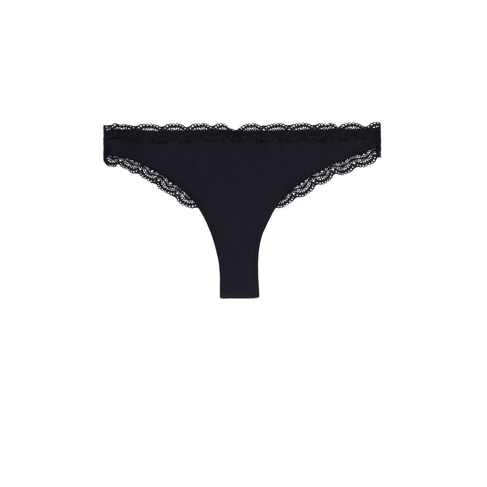 Tanga micro et dentelle - noir noir.