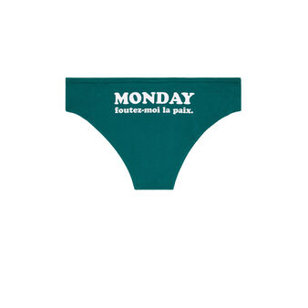 Shorty en coton bio &agrave; message bemondayiz vert for&ecirc;t.