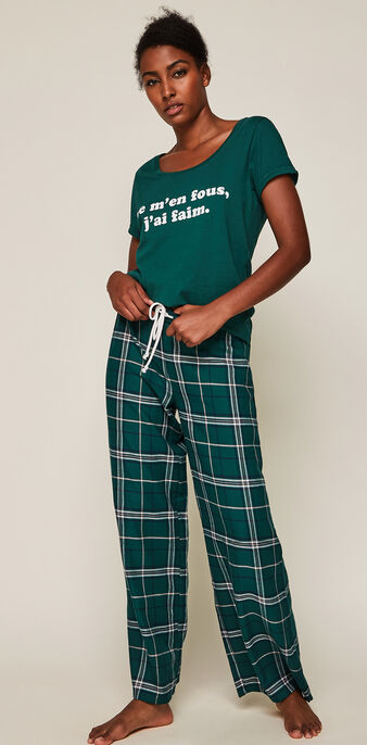 Pantalon &agrave; carreaux caromiz vert.